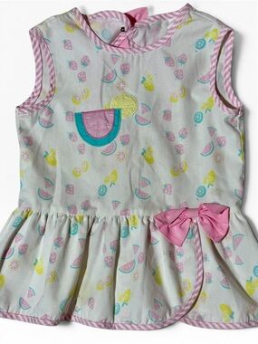 Vintage 80s Baby Togs 4T Girls Dress Fruit Print Strawberry Pink Bow